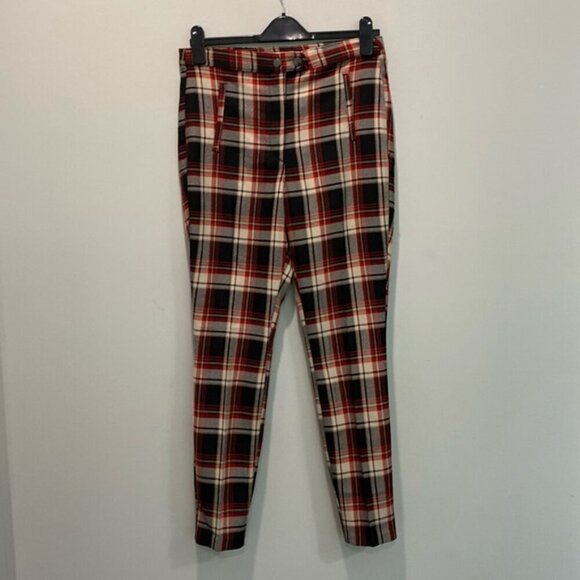 H&M Red Plaid High Rise Crop Pants Size 8 - Picture 12 of 13